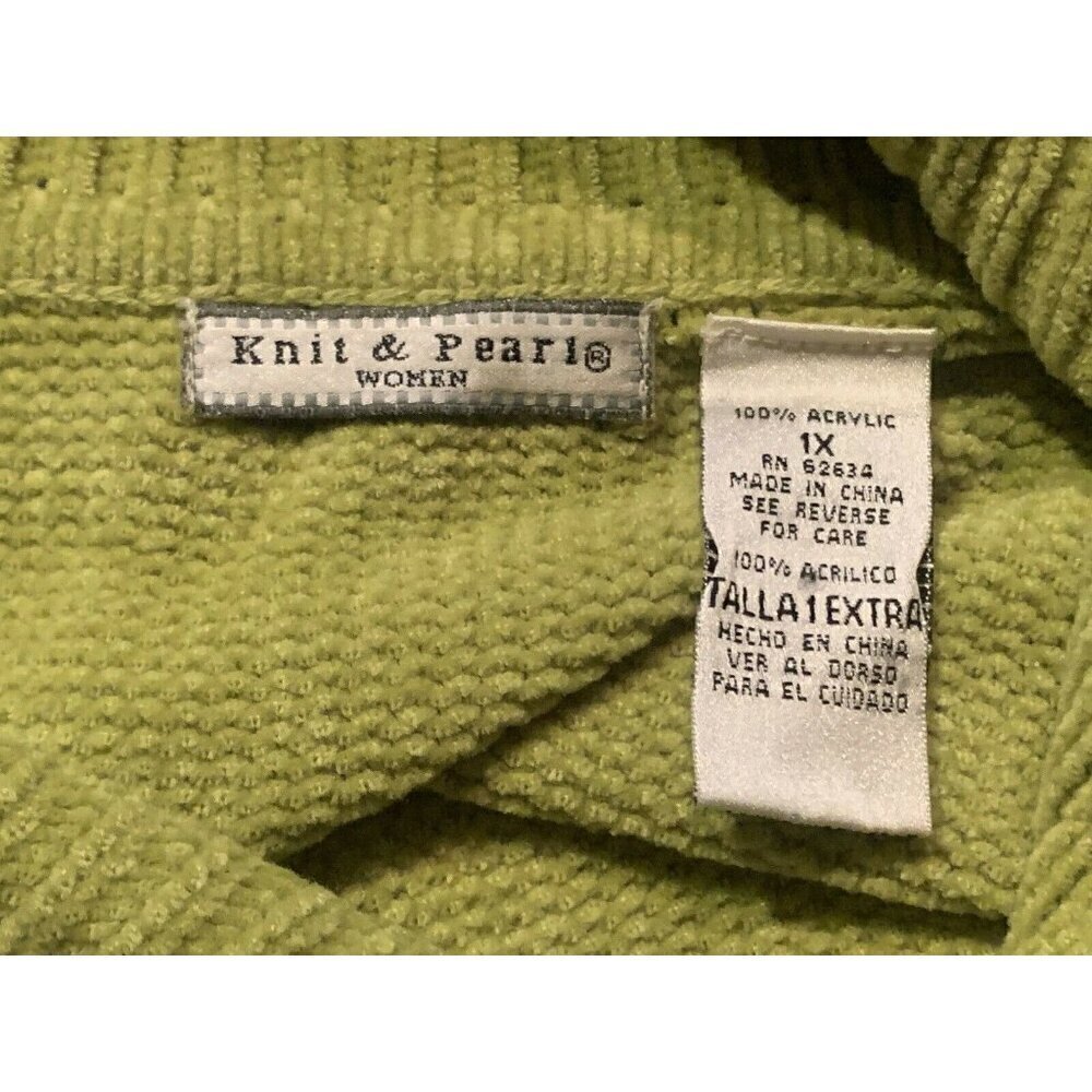 Knit & Pearl Women Cable Knit Sweater Size 1X Green Angel Flap Style Collar - Picture 11 of 12
